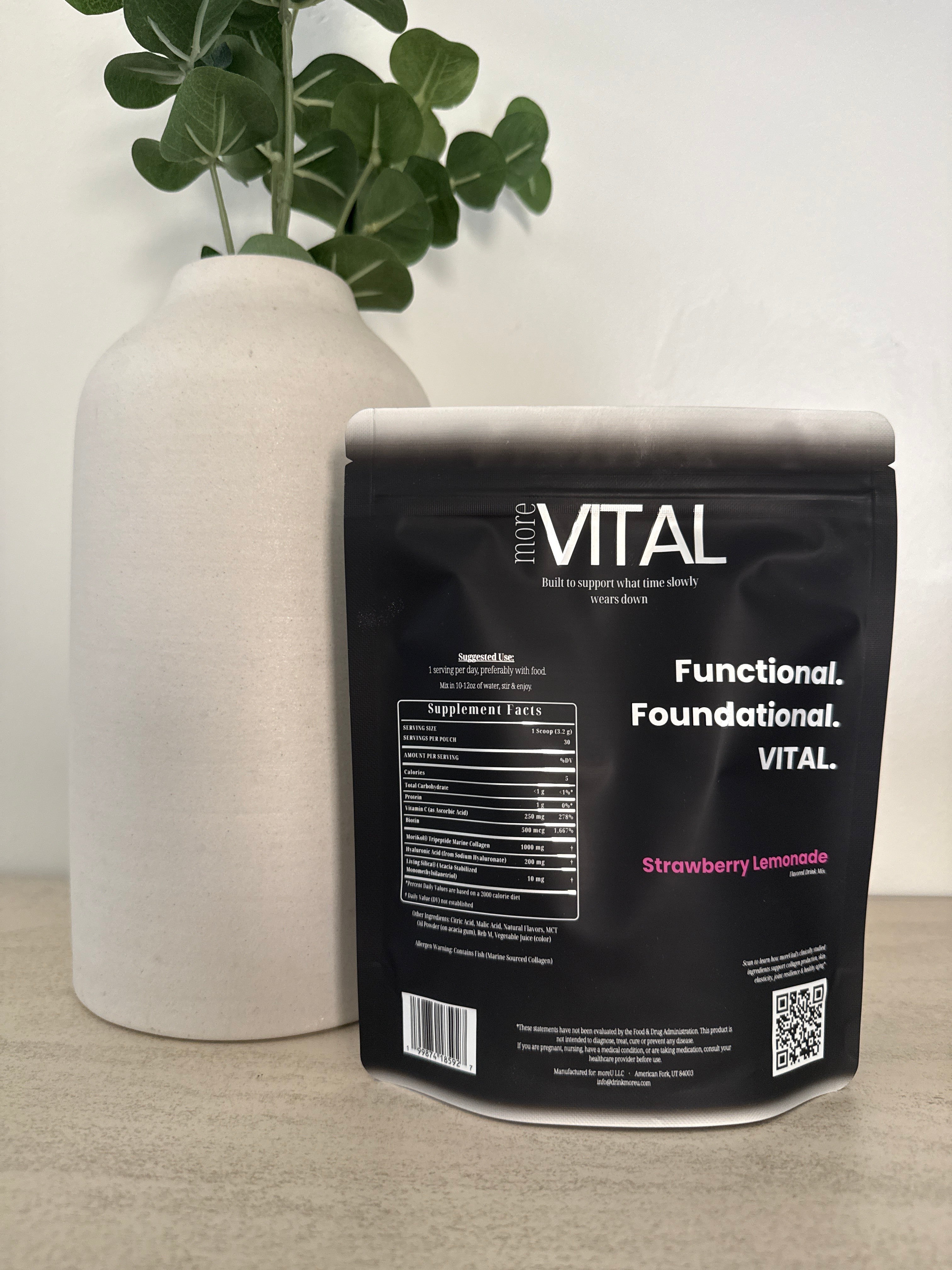 moreVital Supplement Facts and ingredients — back of pouch